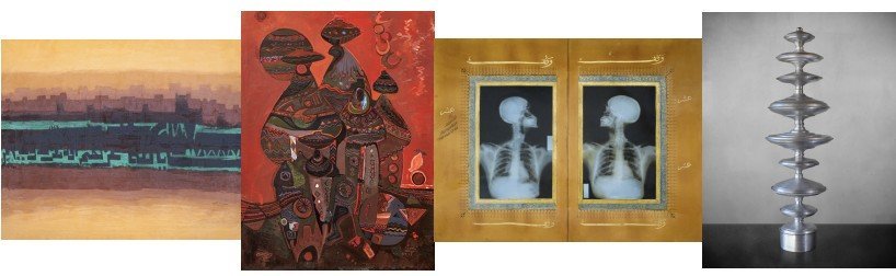 좌측부터 모하메드 알살림, 압둘할림 라드위, 아흐메드 마테르, 마하 말루 작품